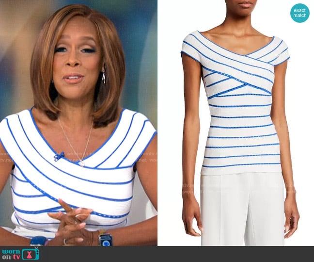 Milly Bicolor Stripe Off-the-Shoulder Top worn by Gayle King on CBS Mornings Milly Bicolor Stripe Off-the-Shoulder Top worn by Gayle King on CBS Mornings