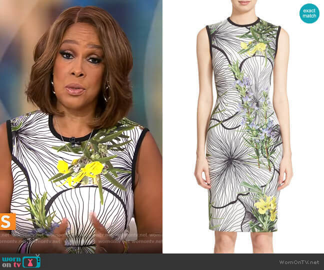 Yigal Azrouel Clockwork Floral Print Scuba Dress worn by Gayle King on CBS Mornings