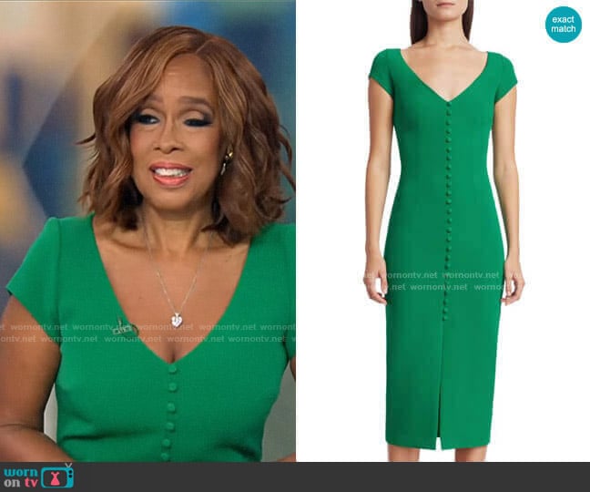 Safiyaa Buttoned Crepe Cocktail Dress worn by Gayle King on CBS Mornings