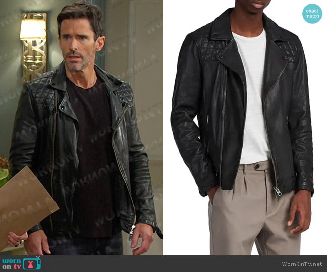 All Saints Conroy Leather Biker Jacket worn by Shawn Douglas Brady (Brandon Beemer) on Days of our Lives All Saints Conroy Leather Biker Jacket worn by Shawn Douglas Brady (Brandon Beemer) on Days of our Lives