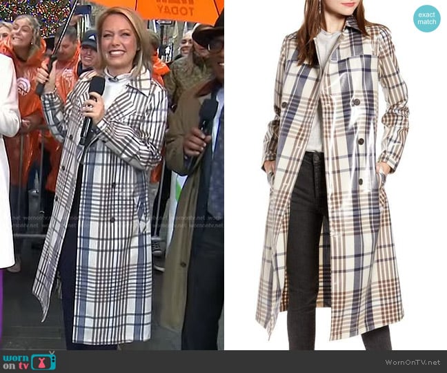 Something Navy Water-Resistant Plaid Glossy Trench Coat worn by Dylan Dreyer on Today Something Navy Water-Resistant Plaid Glossy Trench Coat worn by Dylan Dreyer on Today