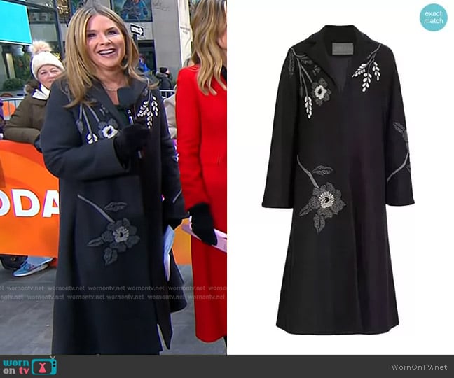 Lela Rose Long Floral Embroidered Wool Car Coat worn by Jenna Bush Hager on Today Lela Rose Long Floral Embroidered Wool Car Coat worn by Jenna Bush Hager on Today