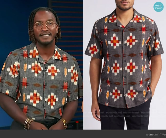 Wax London Didcot Ikat Camp Shirt worn by Scott Evans on Access Hollywood Wax London Didcot Ikat Camp Shirt worn by Scott Evans on Access Hollywood