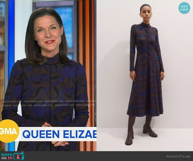 Me + Em High Neck Maxi Dress in Blue Multi worn by Maggie Rulli on Good Morning America