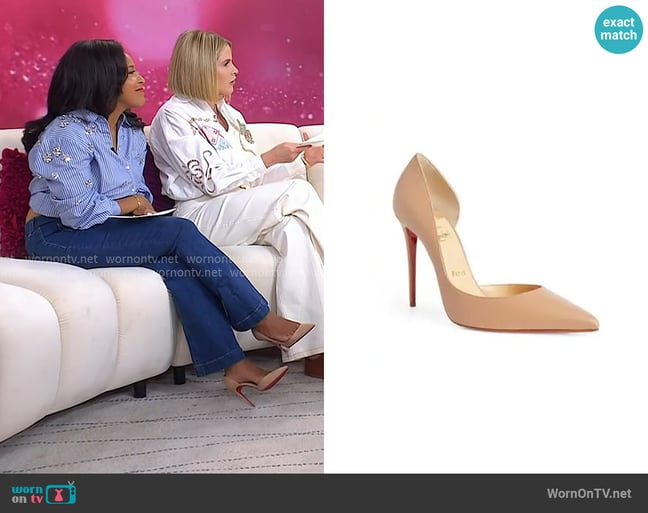 Christian Louboutin Iriza Leather Pumps in Nude worn by Sheinelle Jones on Today