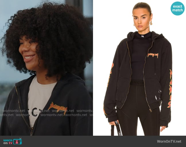 Balenciaga Distressed Zip Hoodie worn by Riley Burruss on Next Gen NYC Balenciaga Distressed Zip Hoodie worn by Riley Burruss on Next Gen NYC