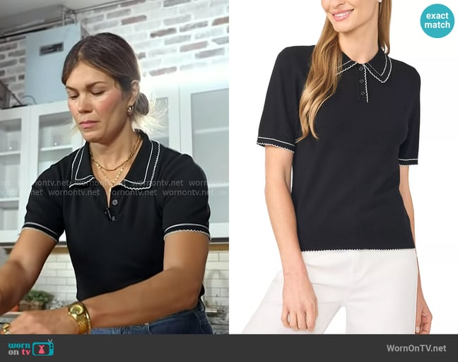 Cece Short-Sleeve Polo Sweater in Rich Black worn by Lizzy Cooper on Today