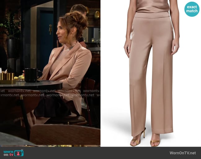 Donna Karan Flat Front Straight Leg Pants in Umbria worn by Lily Winters (Christel Khalil) on The Young and the Restless
