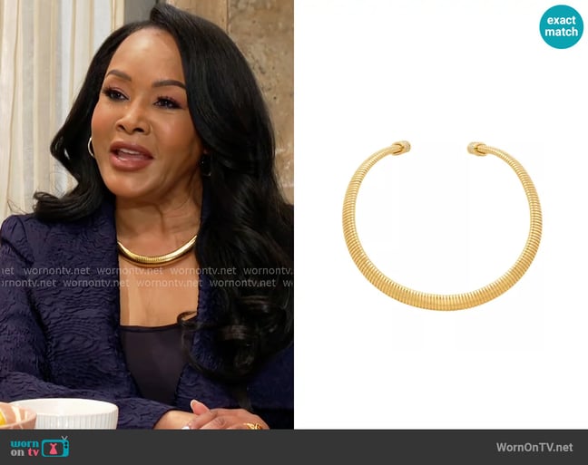 Michael Kors Ribbon Flex Collar Necklace worn by Stephanie Simmons (Vivica Fox) on The Young and the Restless Michael Kors Ribbon Flex Collar Necklace worn by Stephanie Simmons (Vivica Fox) on The Young and the Restless