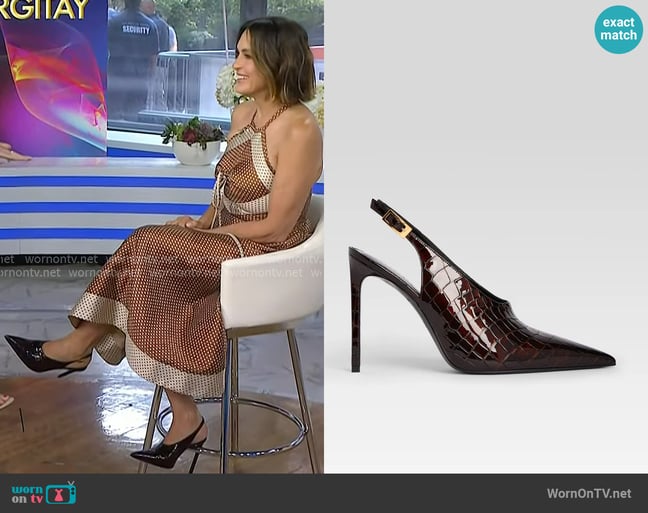 Retrofete Celia Leather Slingback in Burgundy Croco worn by Mariska Hargitay on Today Retrofete Celia Leather Slingback in Burgundy Croco worn by Mariska Hargitay on Today