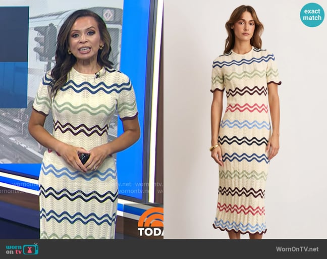 Tanya Taylor Leighton Dress in Cream Multi worn by Adelle Caballero on Today Tanya Taylor Leighton Dress in Cream Multi worn by Adelle Caballero on Today