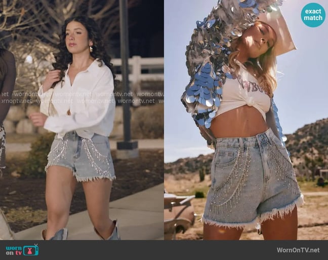 12th Tribe Love Thing Washed Denim Shorts worn by Jen Affleck on The Secret Lives of Mormon Wives