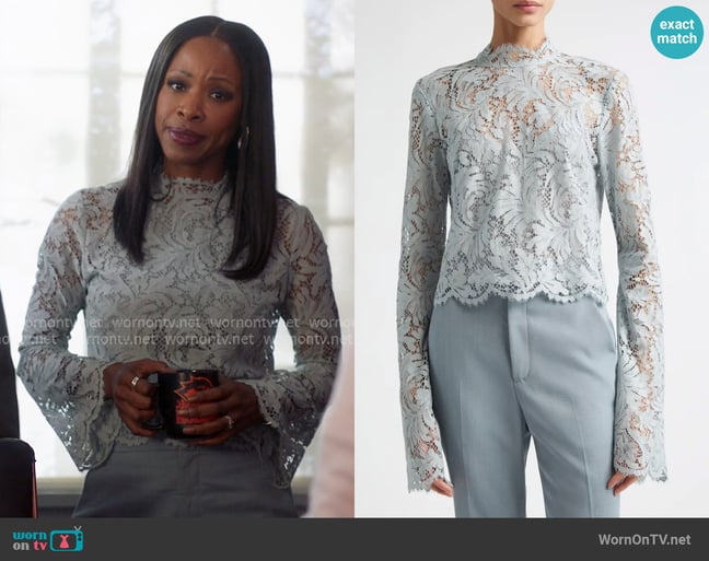 A.L.C. Margot Lace Mock Neck Top worn by Grace James (Karimah Westbrook) on All American A.L.C. Margot Lace Mock Neck Top worn by Grace James (Karimah Westbrook) on All American