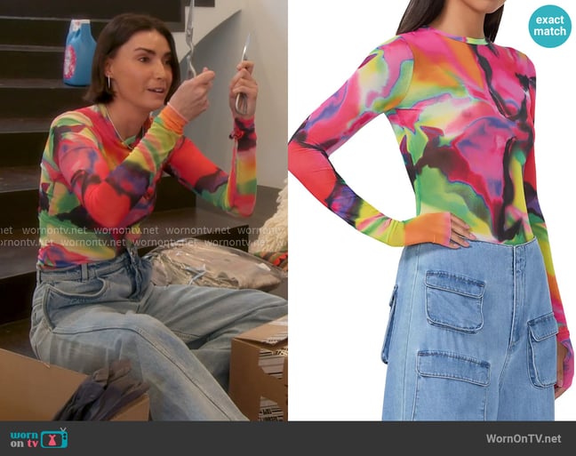 AFRM Kaylee Printed Mesh Top in Spray Floral worn by Bronwyn Newport on The Real Housewives of Salt Lake City AFRM Kaylee Printed Mesh Top in Spray Floral worn by Bronwyn Newport on The Real Housewives of Salt Lake City