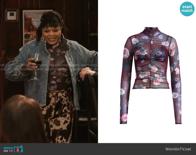 AFRM Rubi Top in Cabernet Bouquet worn by Adelola Olofin (Gbemisola Ikumelo) on The Paper
