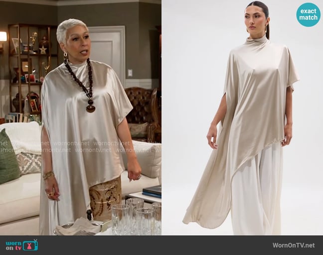 Akira Always Thinking Blouse worn by Anita Dupree (Tamara Tunie) on Beyond the Gates Akira Always Thinking Blouse worn by Anita Dupree (Tamara Tunie) on Beyond the Gates