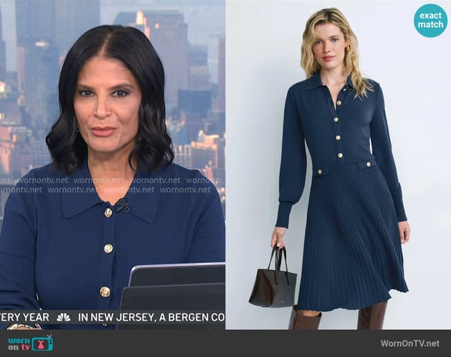 Aldomartins Mir Knit Collared Dress in Navy worn by Darlene Rodriguez on Today Aldomartins Mir Knit Collared Dress in Navy worn by Darlene Rodriguez on Today