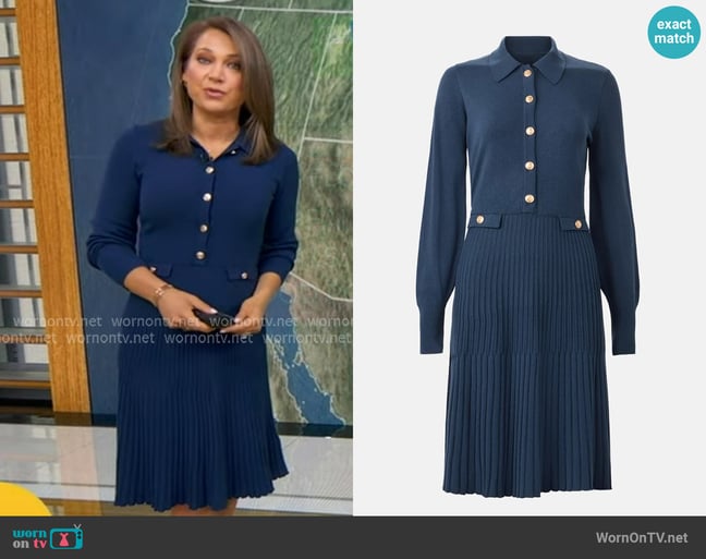 Aldomartins Mir Navy Knit Collared Dress worn by Ginger Zee on Good Morning America