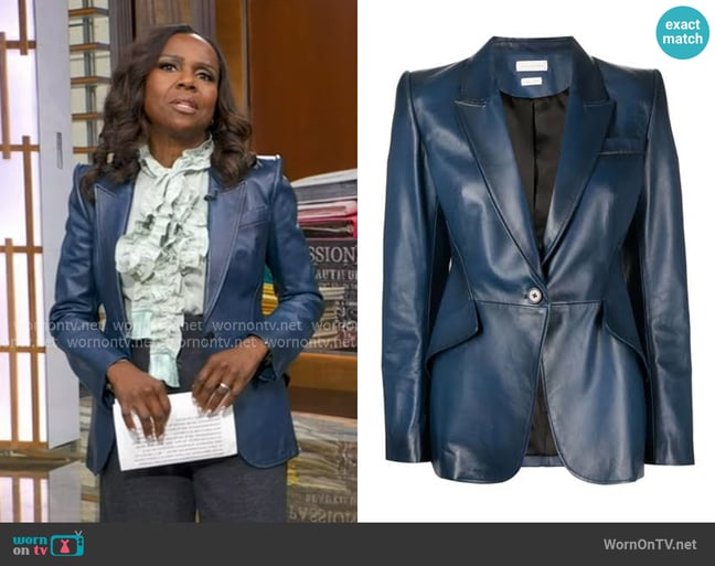 Alexander McQueen Fitted Leather Blazer worn by Robin Roberts on Good Morning America