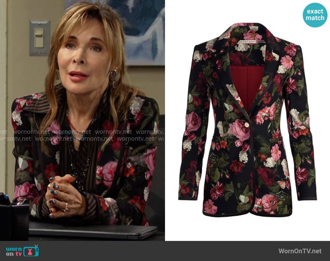 Alice + Olivia Breann Floral Fitted Blazer worn by Kate Roberts (Lauren Koslow) on Days of our Lives Alice + Olivia Breann Floral Fitted Blazer worn by Kate Roberts (Lauren Koslow) on Days of our Lives
