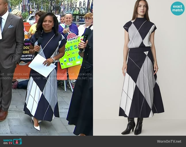 Ann Taylor Argyle Jacquard Sweater and Skirt worn by Sheinelle Jones on Today