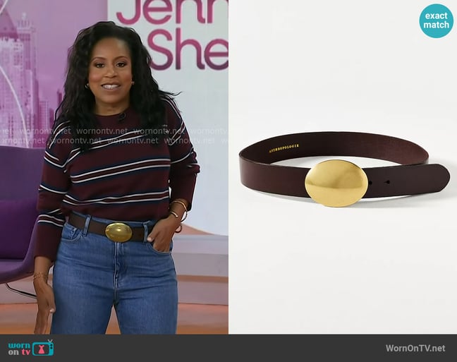 Anthropologie Oval Plaque Belt in Brown worn by Sheinelle Jones on Today Anthropologie Oval Plaque Belt in Brown worn by Sheinelle Jones on Today