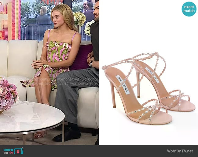 Aquazzura Tequila Buckle Embellished Leather Sandals worn by Lili Reinhart on Today Aquazzura Tequila Buckle Embellished Leather Sandals worn by Lili Reinhart on Today