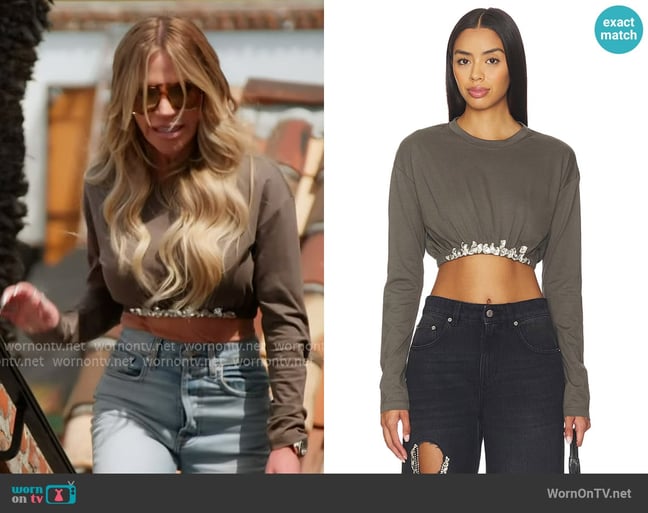 Area Crystal Cluster Long Sleeve Cropped T-shirt worn by Jennifer Pedranti on The Real Housewives of Orange County Area Crystal Cluster Long Sleeve Cropped T-shirt worn by Jennifer Pedranti on The Real Housewives of Orange County