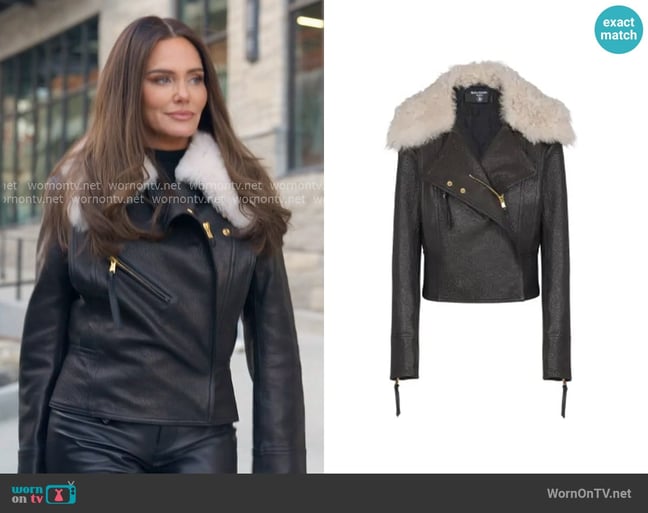 Balmain Shearling-collar Lambskin Biker Jacket worn by Meredith Marks on The Real Housewives of Salt Lake City Balmain Shearling-collar Lambskin Biker Jacket worn by Meredith Marks on The Real Housewives of Salt Lake City