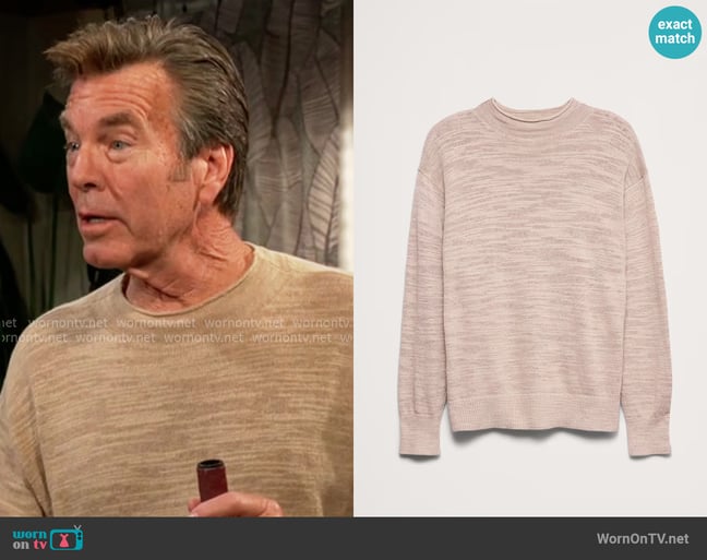 Banana Republic Linen-Cotton Slub Roll-Neck Sweater in Sanded Khaki Beige worn by Jack Abbott (Peter Bergman) on The Young and the Restless