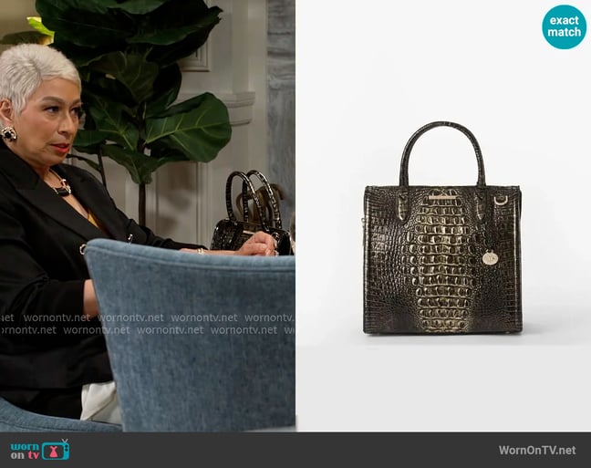 Brahmin Caroline Melbourne Embossed Leather Satchel worn by Anita Dupree (Tamara Tunie) on Beyond the Gates