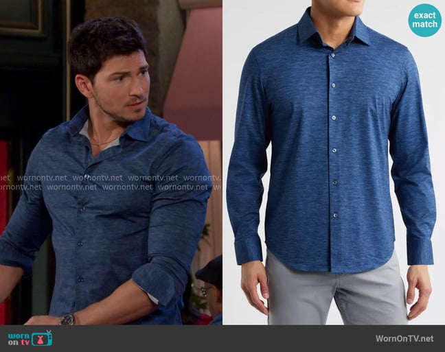 Bugatchi James OoohCotton® Space Dye Button-Up Shirt worn by Alexander Kiriakis (Robert Scott Wilson) on Days of our Lives Bugatchi James OoohCotton® Space Dye Button-Up Shirt worn by Alexander Kiriakis (Robert Scott Wilson) on Days of our Lives