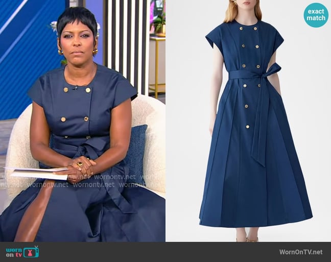 Carolina Herrera Double-Breasted & Belted Stretch-Cotton A-Line Midi-Dress worn by Tamron Hall on Tamron Hall Show Carolina Herrera Double-Breasted & Belted Stretch-Cotton A-Line Midi-Dress worn by Tamron Hall on Tamron Hall Show