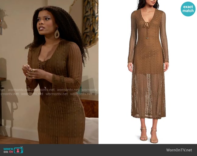 Chelsea & Violet Adalyn Lace Tie Front V-Neck Midi Dress worn by Eva Thomas (Ambyr Michelle) on Beyond the Gates Chelsea & Violet Adalyn Lace Tie Front V-Neck Midi Dress worn by Eva Thomas (Ambyr Michelle) on Beyond the Gates