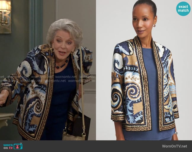 Chico's Travelers™ Collection Paisley Crushed Jacket worn by Julie Olson Williams (Susan Seaforth Hayes) on Days of our Lives Chico's Travelers™ Collection Paisley Crushed Jacket worn by Julie Olson Williams (Susan Seaforth Hayes) on Days of our Lives