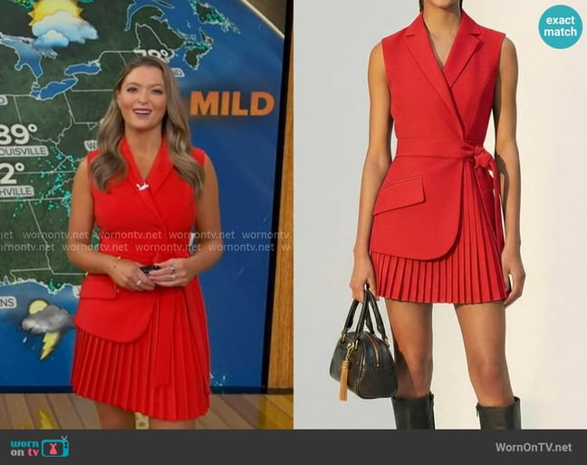 Commense Belted Pleated Sleeveless Blazer Dress worn by Dani Beckstrom on Good Morning America