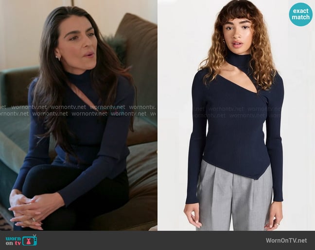 Cult Gaia Krislyn Knit Top in Aspen Navy worn by Erika Hammond on The Real Housewives of New York City Cult Gaia Krislyn Knit Top in Aspen Navy worn by Erika Hammond on The Real Housewives of New York City