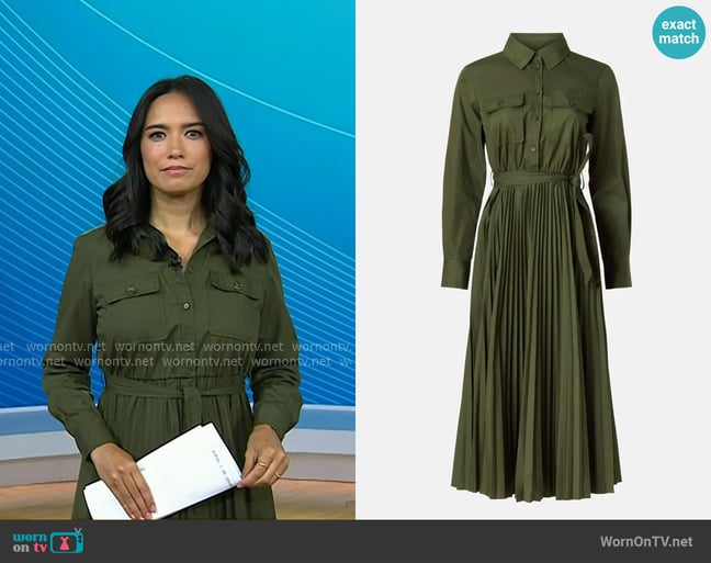 Derek Lam 10 Crosby Pleated Green Midi Shirt Dress worn by Emilie Ikeda on Today Derek Lam 10 Crosby Pleated Green Midi Shirt Dress worn by Emilie Ikeda on Today