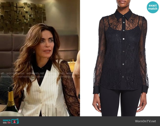 Diane von Furstenberg Mariah Lace Shirt worn by Victoria Newman (Amelia Heinle) on The Young and the Restless Diane von Furstenberg Mariah Lace Shirt worn by Victoria Newman (Amelia Heinle) on The Young and the Restless
