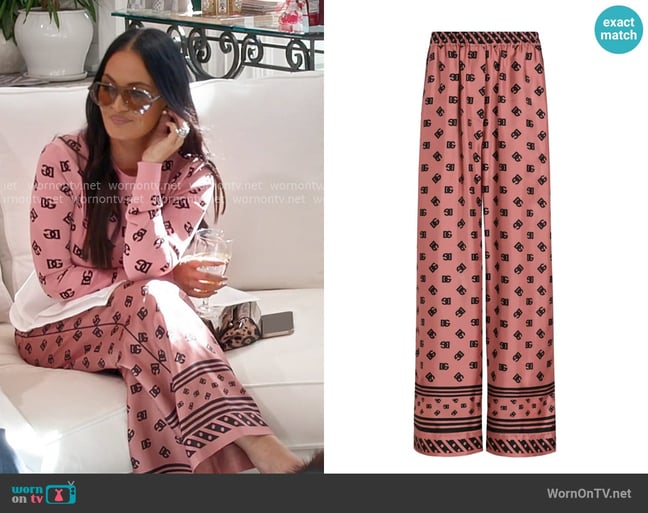 Dolce & Gabbana DNA logo-print Palazzo Pants worn by Lisa Barlow on The Real Housewives of Salt Lake City Dolce & Gabbana DNA logo-print Palazzo Pants worn by Lisa Barlow on The Real Housewives of Salt Lake City