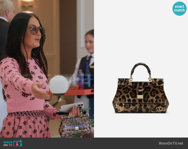 Dolce & Gabbana Mini Sicily handbag in leo-print polished calfskin worn by Lisa Barlow on The Real Housewives of Salt Lake City Dolce & Gabbana Mini Sicily handbag in leo-print polished calfskin worn by Lisa Barlow on The Real Housewives of Salt Lake City