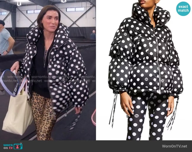 Dolce & Gabbana Polka Dot Oversized Padded Bomber Jacket worn by Bronwyn Newport on The Real Housewives of Salt Lake City