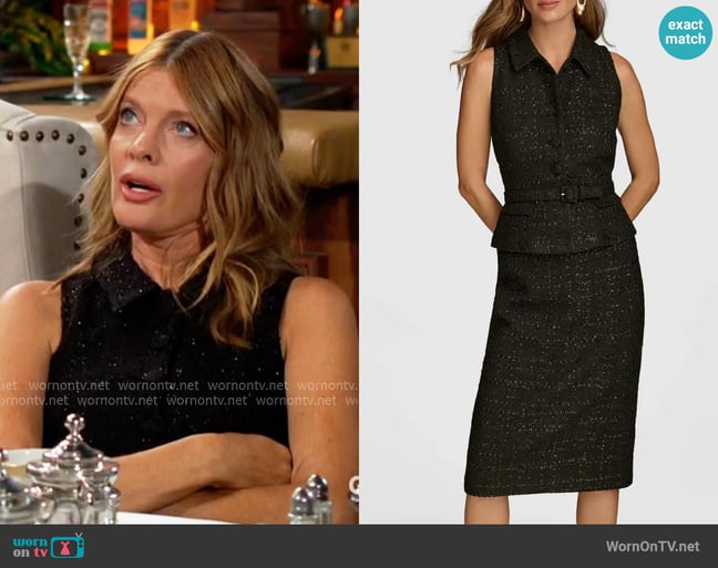 Donna Karan Tweed Top & Midi Skirt Set worn by Phyllis Summers (Michelle Stafford) on The Young and the Restless Donna Karan Tweed Top & Midi Skirt Set worn by Phyllis Summers (Michelle Stafford) on The Young and the Restless
