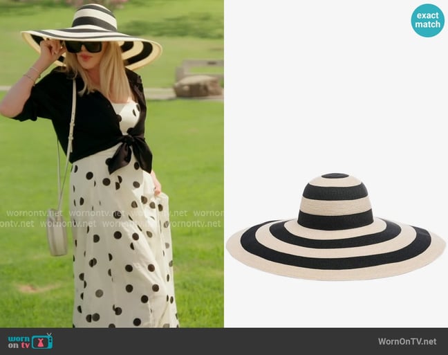 Eugenia Kim Toyo striped wide-brim sun hat worn by Shannon Beador on The Real Housewives of Orange County Eugenia Kim Toyo striped wide-brim sun hat worn by Shannon Beador on The Real Housewives of Orange County
