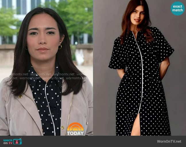 Exquise Tobie Shirtdress in Polka Dot worn by Emilie Ikeda on Today Exquise Tobie Shirtdress in Polka Dot worn by Emilie Ikeda on Today