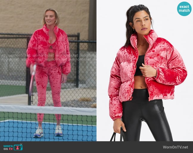 Fabletics Wander Crushed Velour Croppped Puffer Jacket worn by Whitney Rose on The Real Housewives of Salt Lake City