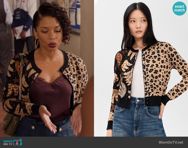 Farm Rio Banana Leopard Mixed Cardigan worn by Ava Jeremy (Angel Parker) on All American
