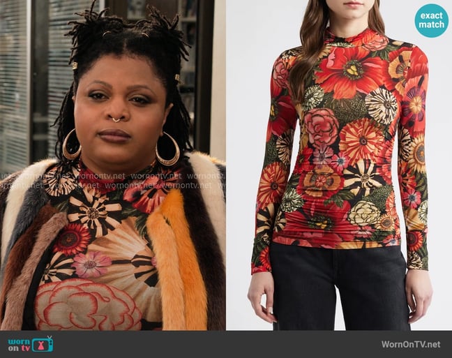 FARM Rio Flowershop Long Sleeve Mock Neck Jersey Top worn by Adelola Olofin (Gbemisola Ikumelo) on The Paper
