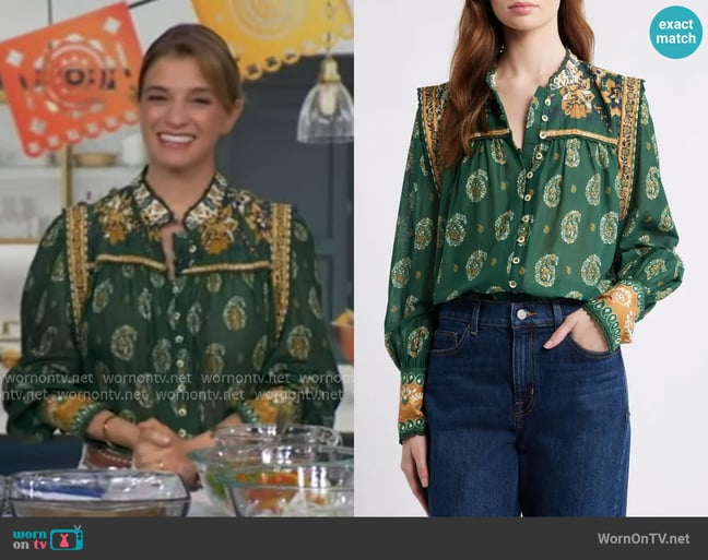 FARM Rio Tayla Paisley Cotton Button-Up Shirt worn by Pati Jinich on Good Morning America FARM Rio Tayla Paisley Cotton Button-Up Shirt worn by Pati Jinich on Good Morning America