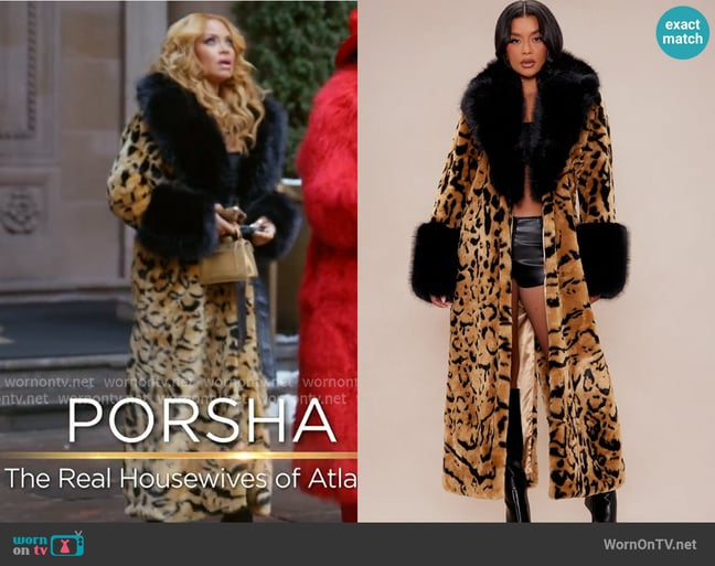 Fashion Nova Dakota Leopard Fur Maxi Coat worn by on The Real Housewives Ultimate Girls Trip Fashion Nova Dakota Leopard Fur Maxi Coat worn by on The Real Housewives Ultimate Girls Trip